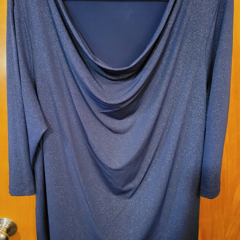 Blue sparkly drop cowl neck shirt
